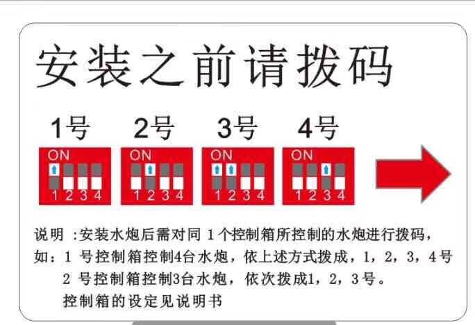 自动扫描射水高空水炮安装示意图拨码